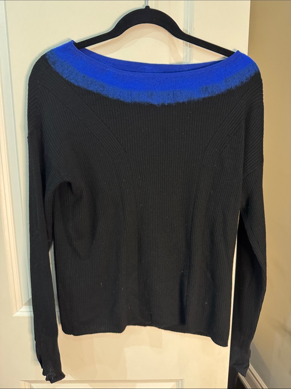 Black Sweater with Royal Blue Trim - Women's Knit Top
